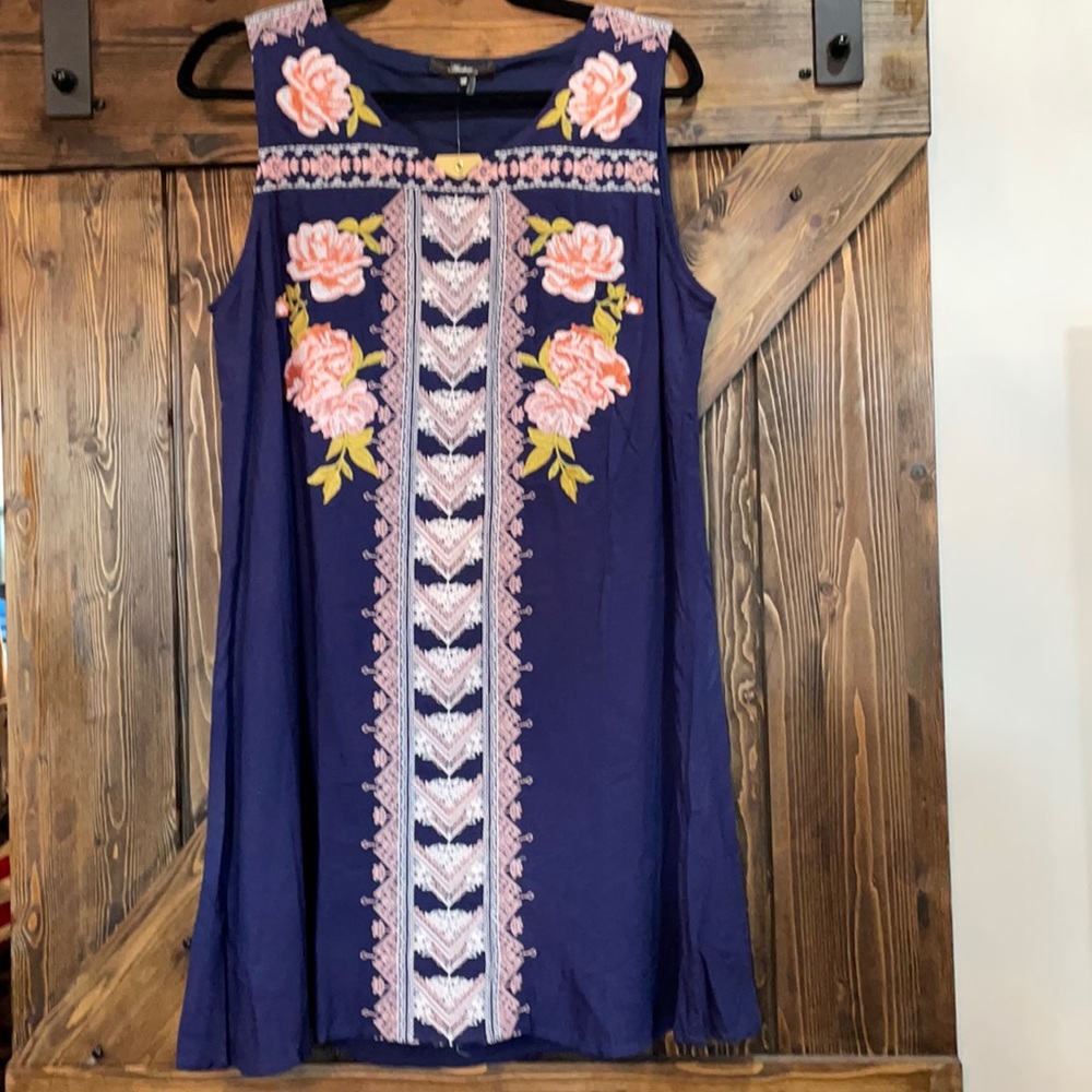 Andree embroidered navy dress